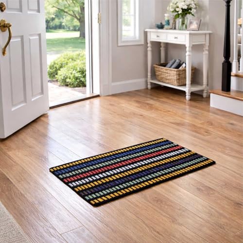Image of Voir Door Mat Set of 2, Anti-Skid Cotton Blend Kitchen Rugs, 60 x 40 cm, Multi Color Mix N Match Design, Super Absorbent Quick Dry Bath Mat, Soft Cotton Door Mat for Bathroom, Shower & Wash Area