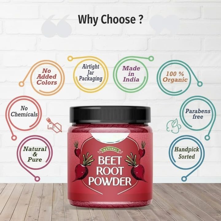 Pure & Natural Beetroot Powder for Health, Skin & Hair with Wooden Spoon - 200g | 7 Oz