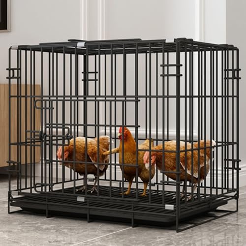 PTAIESIAN 鶏用ケージ 鶏舎 飼育ケージ 安定性と耐久性に優れています 折りたたみ式デザイン 収納も自由自在 お手入れ簡単 吊り下げ式トラフ 底部ネット強化 大規模飼育に最適 都会のバルコニー 田舎の中庭 屋内外問わず使用可能(ブラック,85x60