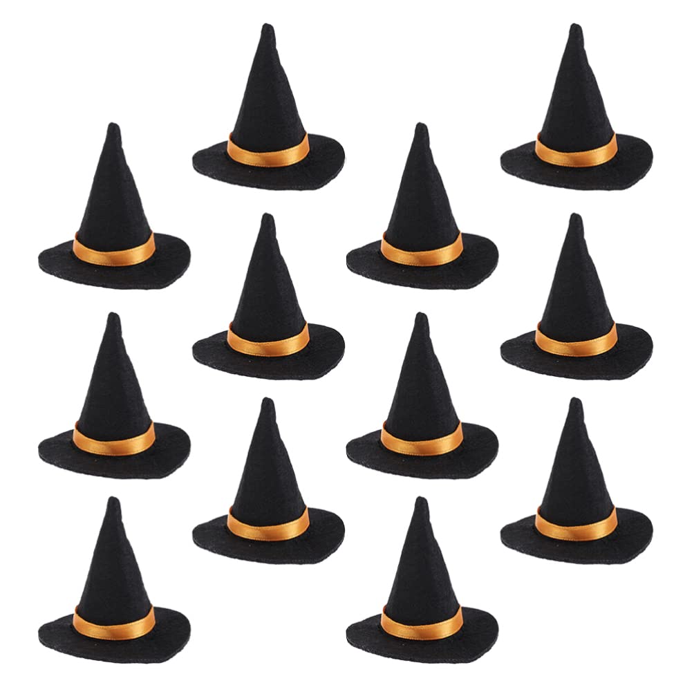 TOYANDONA Santa Decor 12pcs Mini Felt Witch Hats, Halloween Wine Bottle Covers, Bottle Topper for Party Decor DIY Crafts Dining Table Decoration