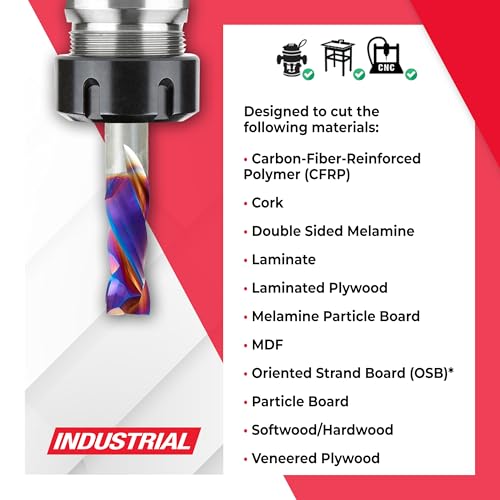 Image of Amana Tool Spektra Extreme Tool Life Solid Carbide CNC Compression Spiral Router Bit, 46188-K, 1 /2 D x 1-1 /4 CH x 1 /2 Shank x 3 Inch Long 2 Flute