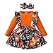 BIBOKAOKE Neugeborene Baby Mädchen Halloween Hosenträger Rock Outfits Langarm Rüschen Strampler Kleid Bowknot Stirnband Kleidungsset Kleinkind Kleidung Set Halloween Babyset Bekleidungsset