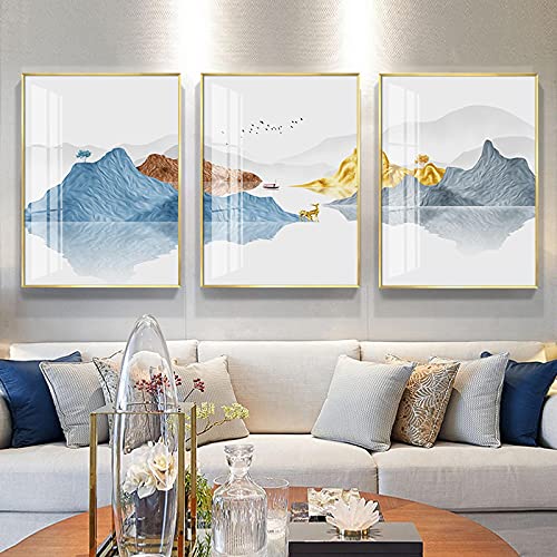Affiche et impressions pour salon grand format affiche cerf montagne doree moderne