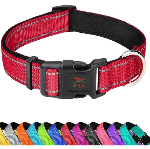Image of Petology Reflective Adjustable Dog Collar for Medium Dogs (30-40 cms) | Soft Neoprene Padded Nylon Pet Collar with Safe & Quick Release Buckle | Comfortable, Lightweight & Durable