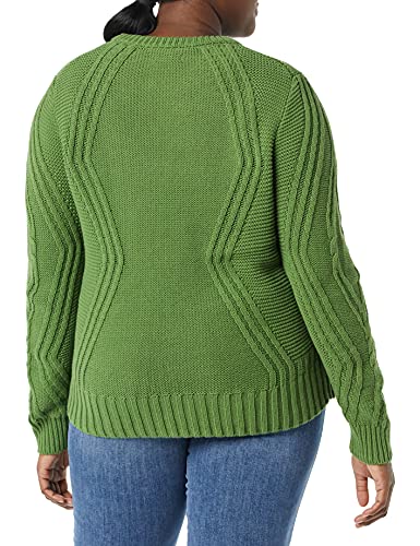 Amazon Essentials Damen Pullover mit Rundhalsausschnitt und Zopfmuster aus 100 % Baumwolle, Grün, M