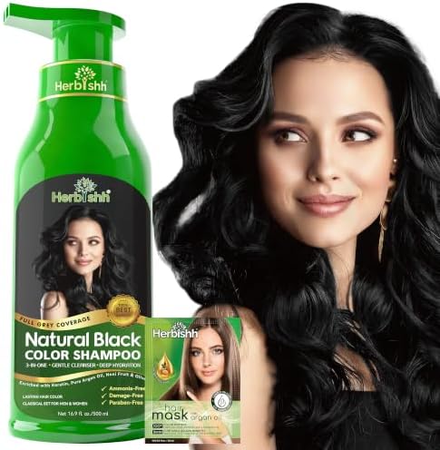 Herbishh Black Hair Dye Shampoo for Gray Hair Coverage 500ml