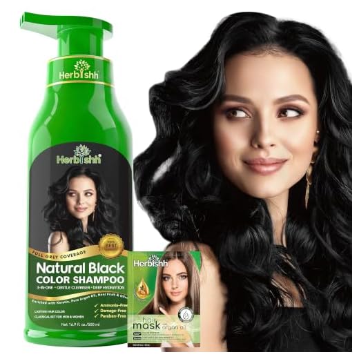 Herbishh Hair Color Shampoo for Gray Hair – Magic Hair Dye Shampoo – Colors Hair in Minutes–Long Lasting–500 Ml–3-In-1 Hair Color–Ammonia-Free | Herbishh (Black)