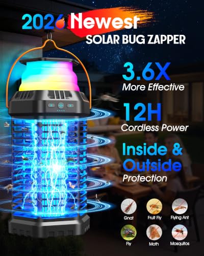 Image of Foldable Solar Bug Zapper, High-Efficiency Mosquito & Fly Zapper, 6000mAh Rechargeable Battery, Solar & USB Charging, 2-in-1 Camping Light for Indoor & Outdoor Use