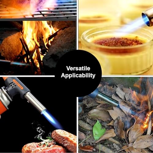 Image of HACER Automatic Camping Blowtorch with 2 Butane Gas Canister Welding Fire Gun Multi-Functional Handheld Soldering Torch Adjustable Flame Kitchen Lighter for Outdoor Use Cooking & Welding