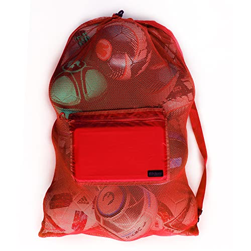 Fitdom Extra Large Heavy Duty Mesh Bag. Best for Soccer Ball, Water Sports, Beach Cloth, Swimming Gears. Adjustable Shoulder Strap. Secure Side Pocket