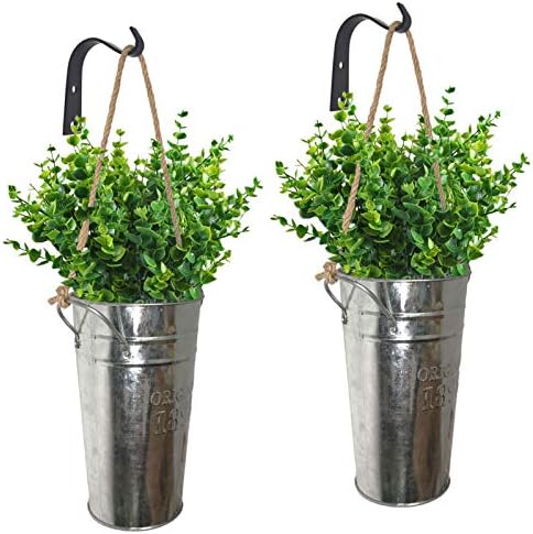 LESEN Galvanized Metal Wall Planter, Farmhouse Rustic Wall Decor Hanging Country Home Wall Vase for Flower or Plants Indoor or Outdoor,Set of 2