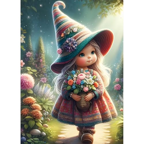 DPHERO DIY Cartoon-Elfe Diamant Painting Kits Bilder für Erwachsene Anfänger,5D Fantasie Fee Diamond Painting Set,DIY Blumen Runde Steine Diamant Kunst Kits, Diamant Art für Zuhause Dekor 30x40 cm