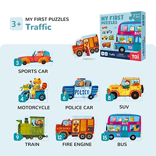 Image of TOI 6 Packs Large Piece Toddler Jigsaw Puzzles for Kids Ages 3-5 - Traffic | My First Puzzle, Animal Shaped Floor Puzzles for Beginner, Preschool Learning Game, Educational Activity for Boys Girls Gift