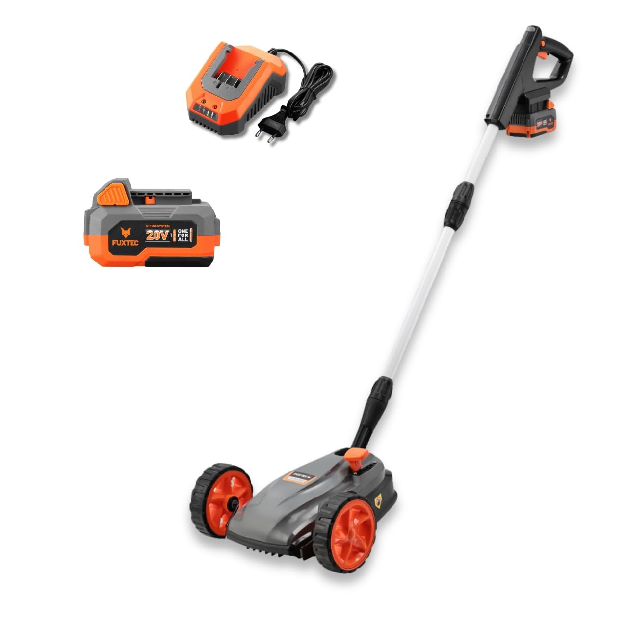 FUXTEC FX-E1RMEH20-SET Tagliaerba a Batteria 20V – Tosaerba Compatto a Una Mano Mulching con Batteria 4Ah e Caricabatterie, Larghezza 22cm, Altezza Regolabile, 300W