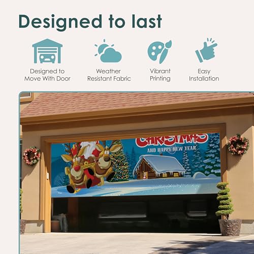7' x 16' Santa’s Merry Takeoff Christmas Garage Door Banner - Designed to Move with Door | Magical Festive Double Garage Door Decoration by My Door Decor - Image 3