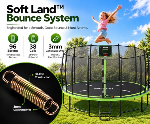 BCAN TR2 14FT Heavy-Duty Outdoor Trampoline, 1500 LBS Static Capacity, Reinforced Springs, Safety Enclosure Net, Built-in Basketball Hoop, Outdoor Backyard Trampoline with Ladder, Protective Padding - image 4
