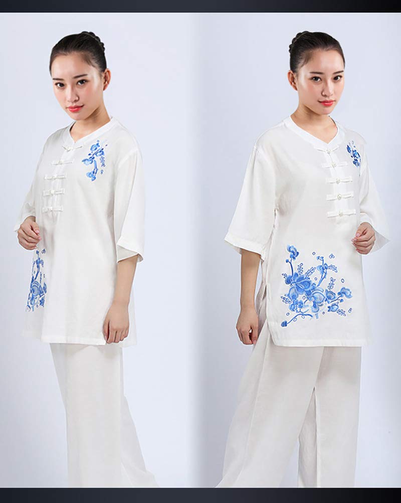 2 Pièces Tenue de Tai Chi légère Manches Courtes + Pantalons Femme Été Ensemble Costume Lâche Arts Martiaux Qi Gong Vêtements