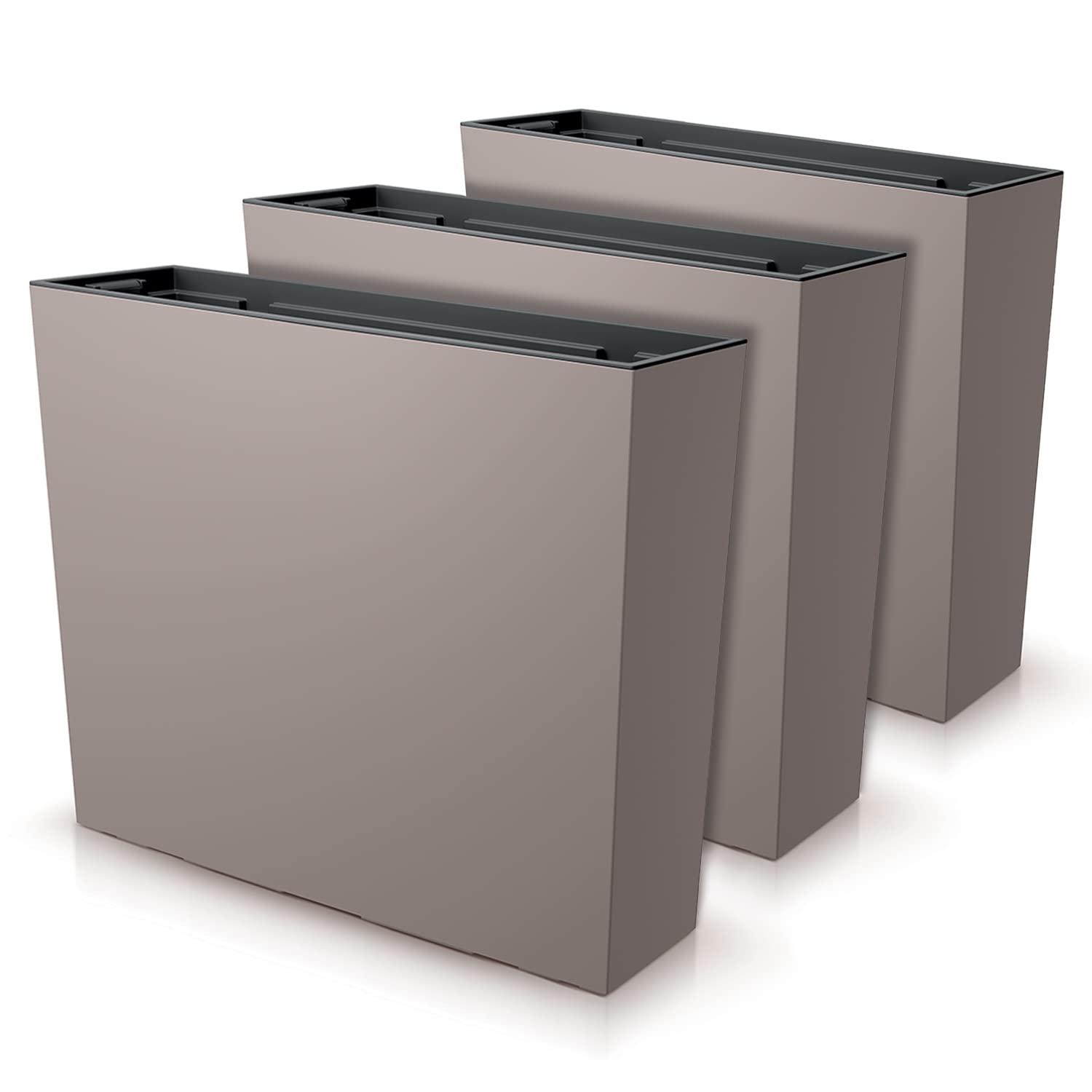 IMJ-Global Juego de 3 macetas rectangulares para flores, plantas, de plástico, 58 x 18 x 49,8 cm, para interior y exterior, volumen 44 litros, diseño moderno