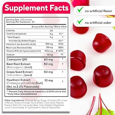 VitaUp Beet Root Gummies Beetroot Gummies with CoQ10, Grape Seed, Vitamin C, B12 & B3 Nitric Oxide Gummies for Circulation Support Beet Supplement for Energy & Immune Support 60 Beets Chews