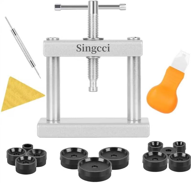 Singcci Watch Press Tool Set, Press Set Back Case Closer with 12 Molds, Watch Battery Replacement，Back Case Closer for Closing Caps, with Instructions