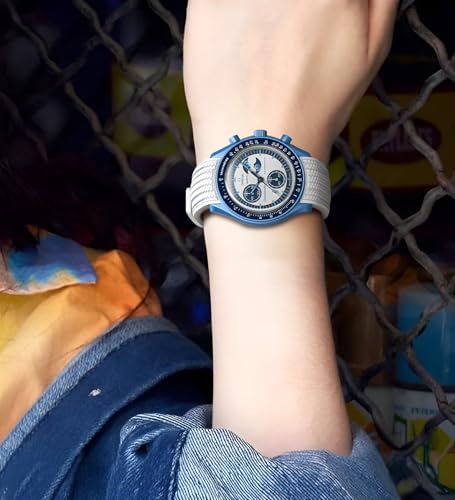 Image of Strap for Moonswatch Watch,Lengthening No Gap Silicone Establishment Pattern Strap for Omega X Swatch Speedmaster Moonswatch Watch,Quickly Release Curved Strap for Swatch Omega Men Women