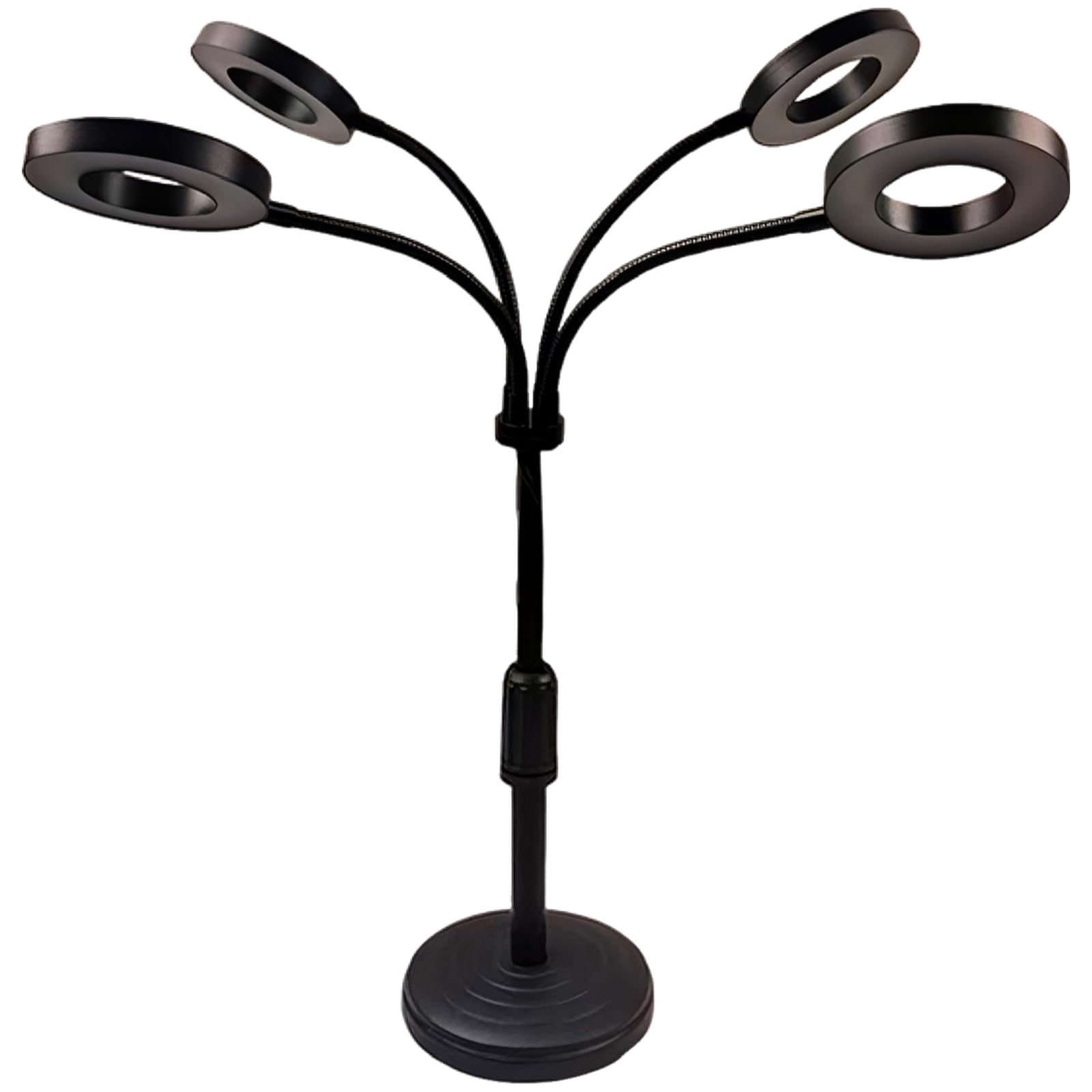 Światło do uprawy z timerem, czterogłowicowa lampa LED Halo Full Spectrum do uprawy z 72 diodami LED, aluminium, 9-stopniowe ściemnianie, 3-trybowa, regulacja wysokości dla sadzonek, roślin