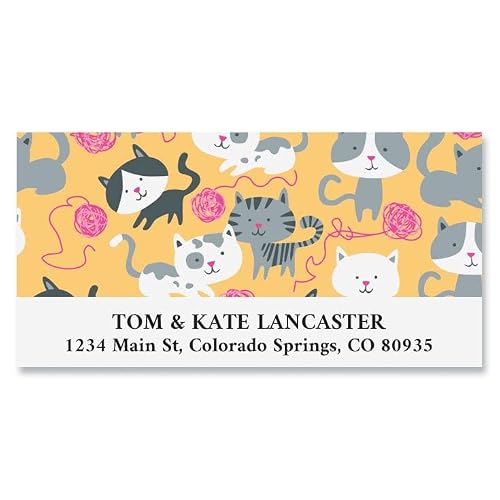 Colorful Images All Over Cats Return Address Mailing Labels, Personalize with Name & Addresses, Set of 144 Self Adhesive, Easy Peel Flat Label Sheets, 1⅛” x 2¼”, 1 Design