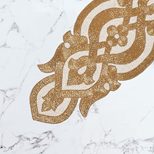 Infinity Decorative Handmade Glitz Beaded Table Runner, Chritstmas Table Runner - Hand Embroidery Table Mat For Harvest Xmas Easter Thanksgiving Wedding Family Party Decoration - 13X36 - Gold Ivory #TOP15