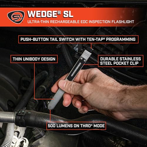 Image of Streamlight 88842 Wedge SL 500-Lumen Flashlight, Silver | 100 lumens; 300 candela peak beam; runs up to 1.75 hours; USB rechargeable capable; IPX4 aluminum construction; pocket clip