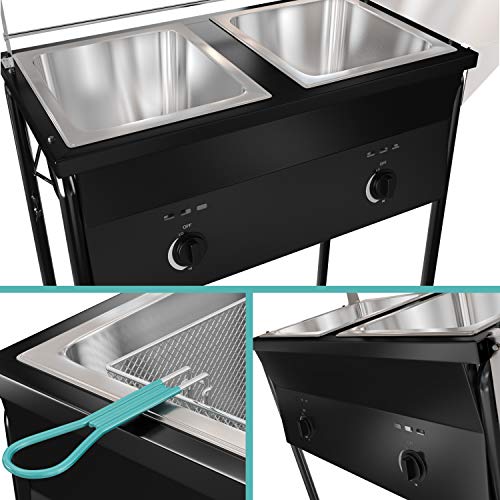 Bioexcel taco cart Outdoor Two Tank Fryer compatible with Propane Gas Tanks, comes with 2 Baskets & Stainless Steel Oil Tank