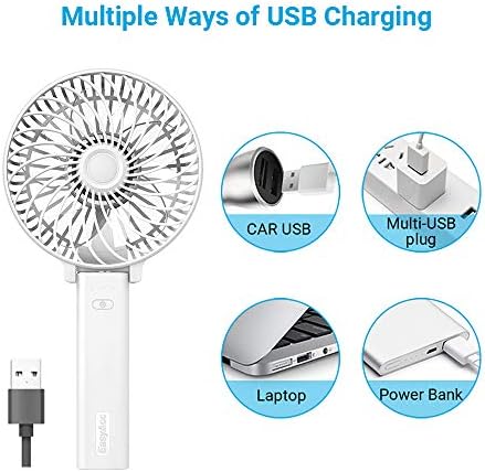 EasyAcc Upgraded Handheld Fan Electric Mini Portable Outdoor Fan Battery Operated 23 Hours Battery Reminder Silent Foldable Handle Desktop For Home Travel - White