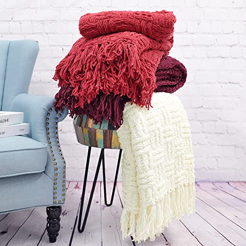 Home Soft Things Cable Knitted Throw Blankets 50'' X 60", White, Soft Cozy Fluffy Decorative Throw With Tassels Couch Bed Sofa Cover Throw Blankets #TOP3