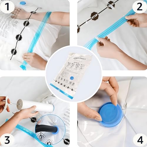 Amazon Basics Vacuum Compression Space Saving Storage Bags with Hand Pump for Clothes Packing, Jumbo, Clear, Pack of 6 - Image 5