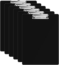 6 Pcs A4 Clipboard, A4 Folder Pad Holder, Plastic Board with Rubber Metal Clip, Hanging Hole Board, Clipboard for Office, Kitchen and School (Black)