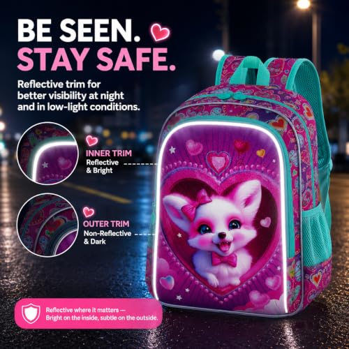 Image of 3Pcs Fox Backpack for Girls, 16 inch Kids Bookbag with Lunch Box, School Backpacks Set for Elementary Preschool Kindergarten(Pink)