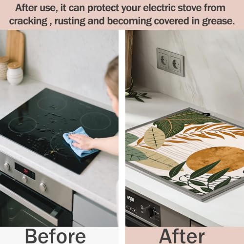 Image of Boho Leaves Stove Top Covers Pad 28 x 20 inches Dish Drying Mat Coffee Bar Mats Kitchen Decor Absorbent Pad Fit Coffee Maker Machine Dish Drying