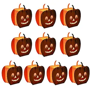 HOMU 10 Pcs Pumpkin Paper Luminary Bags Halloween Shape Candle Silhouette Lantern Flame Resistant Kraft for Party Supplies, Brown