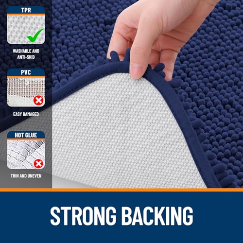 Image of OLANLY Large Bathroom Rugs 44x32, Soft Absorbent Chenille Bath Rugs, Rubber Backing Quick Dry, Machine Washable Bath Mats for Bathroom Floor, Tub and Shower, Home Decor Accessories, Twilight Sapphire