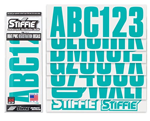 Image of Stiffie UNILINE 3 inch Alpha-Numeric Registration Identification Numbers Stickers Decals for Boats & Personal Watercraft (Candy Blue Super Sticky)