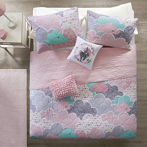 Urban Habitat Kids Reversible Cotton Quilt Set - Vibrant Fun, Playful Print, All Season Children Bedding Coverlet Bedspread, Decorative Pillow, Bedroom Décor, Twin/Twin Xl, Cloud Pink 4 Piece #TOP2