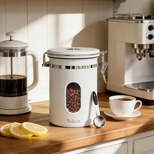 Image of Veken Coffee Canister with Window, Airtight Stainless Steel Container, 22OZ