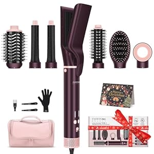 MaxAIR 2.0 7-in-1 Hot Air Styler, Dual Voltage Multi-Styler Set, High Speed Hair Dryer Brush with Air Hair Straightener, 1.1 Inch Auto-Wrap Curlers, 110,000RPM, Christmas Edition, Jasper Plum