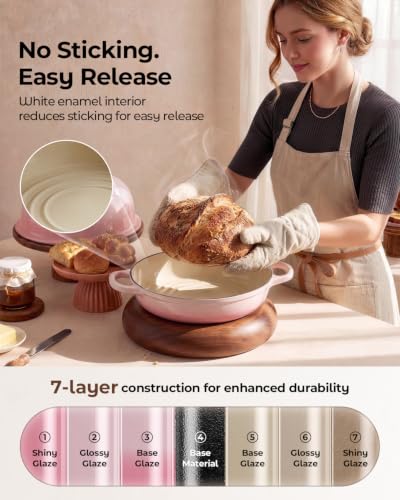Image of 5QT Enameled Cast Iron Sourdough Bread Oven for Homemade, Pink