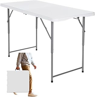 FoldingTable 4 Foot Portable Heavy Duty Plastic Table and Adjustable Height Folding with Carrying