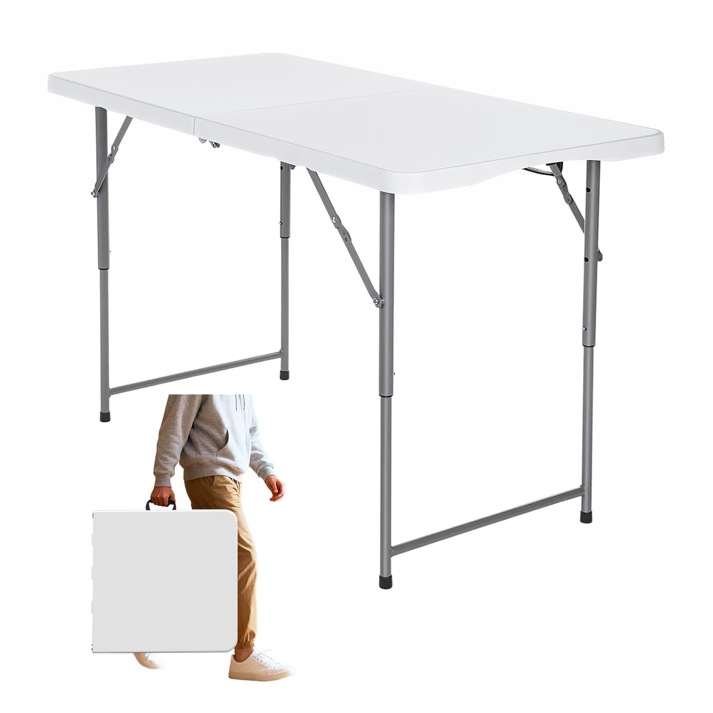 Vampire Killer FoldingTable 4 Foot Portable Heavy Duty Plastic Table and Adjustable Height Folding with Carrying Handle Indoor