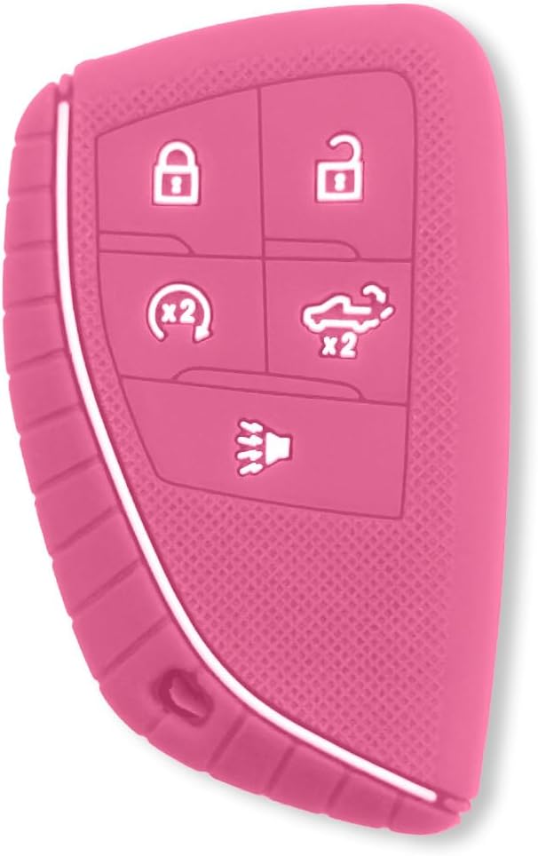 RECON Fits 22-25 GMC Sierra 1500, 2500, 3500 & 22-25 Chevy Silverado 1500, 2500, 3500 100% Silicone Rubber Rugged Key Fob Protection Cover Premium Quality 5 Button (Pink)