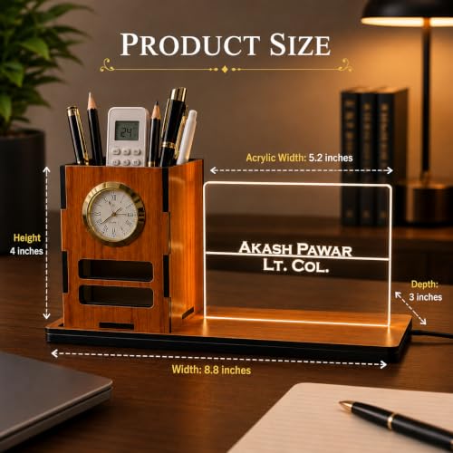 Image of Zesta Wooden Desk Organizer Pen Stand Remote Holder Card Slot | Table Accessory Office Desk Study Room | Pencil Storage Stand Stylish Workspace Decor (Nainteek, Custom Organiser)