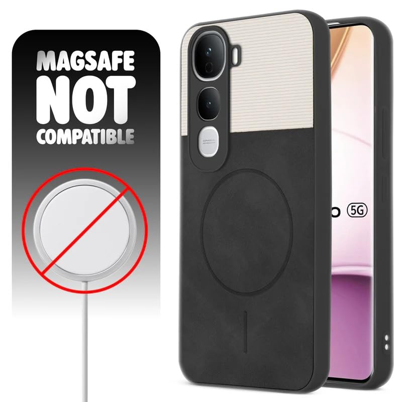 Image of Bintage case Dual-Leather Macc-Safe Design Phone Case| Soft Touch Finish | Full Camera Protectection Back Cover Compatible for Vivo V2439 / Vivo Y400Pro - White & Black