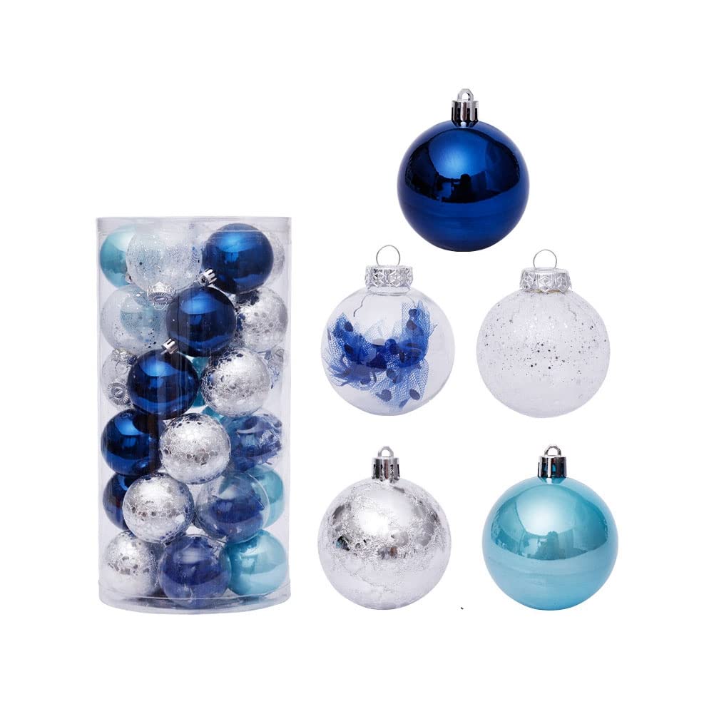 30 Palline Di Natale Blu 6 Cm - Decorazioni Albero Infrangibili In Plastica Con Cordino - Trasparenti E Particolari - 2