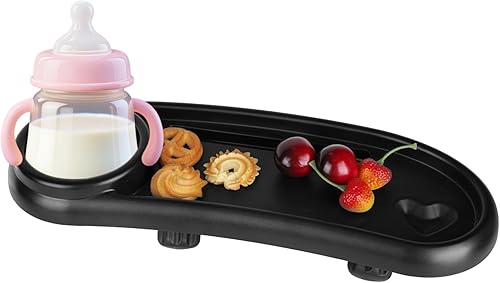 Bandeja de aperitivos para cochecito compatible con Mockingbird, bandeja negra ajustable para cochecito con portavasos y soporte para teléfono para